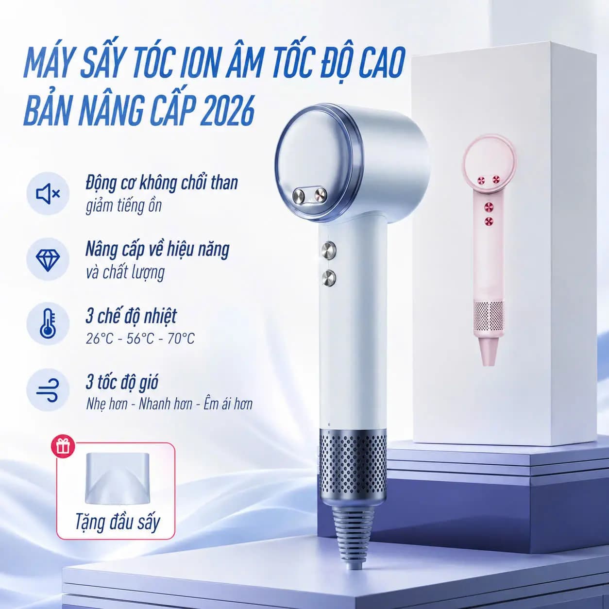 MÁY SẤY TÓC ION ÂM TỐC ĐỘ CAO - SẤY KHÔ SIÊU NHANH, TÓC MỀM MƯỢT NHƯ LỤA