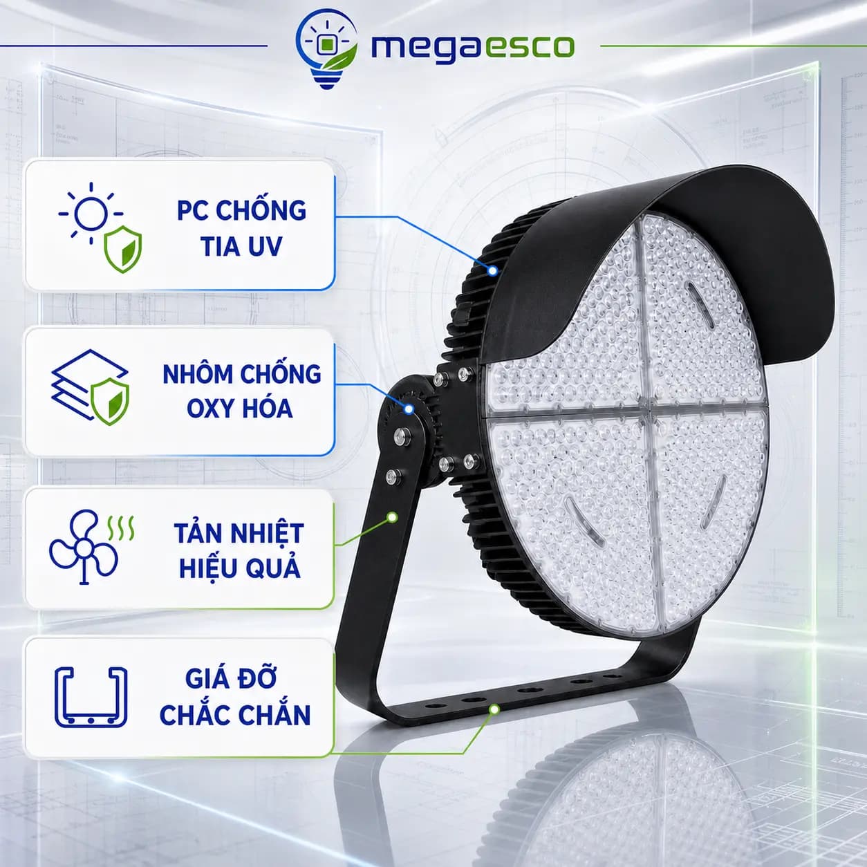 Đèn LED Stadium MC-FLA-007 Mega Esco 1000W – Đèn pha công suất lớn, chiếu sáng hiệu quả