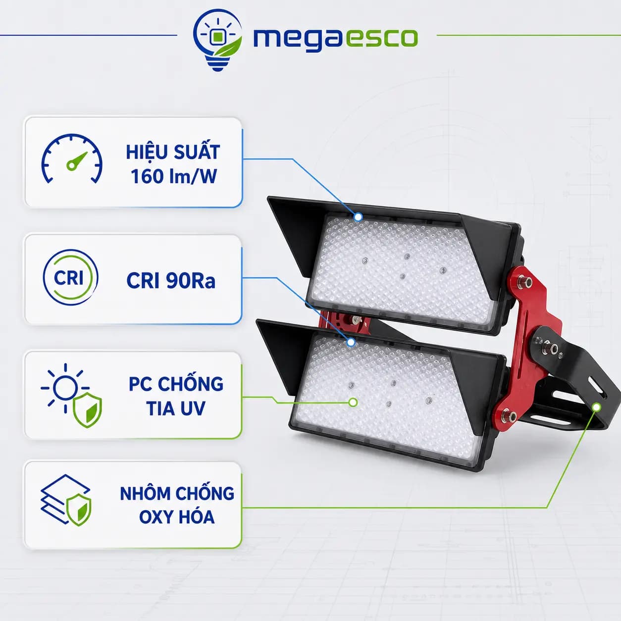 Đèn LED Stadium MC-FLA-003 500W – Độ sáng tương đương đèn 1000W thông thường