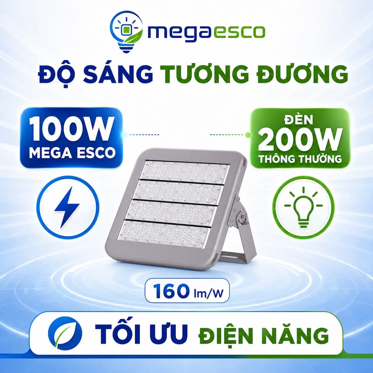 Đèn LED Pha Chiếu Xa MC-FLA-002 100W – Độ Sáng Tương Đương 200W, Hiệu Suất 160Lm/W