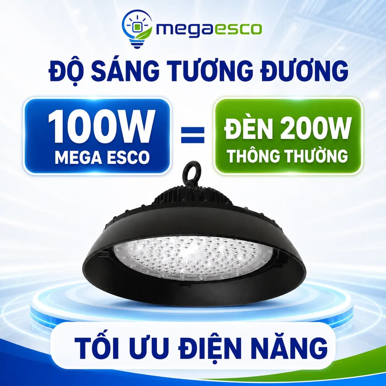 Đèn LED UFO Nhà Xưởng 100W – Hiệu Suất 155Lm/W, Độ Sáng Tương Đương Đèn Thông Thường 200W