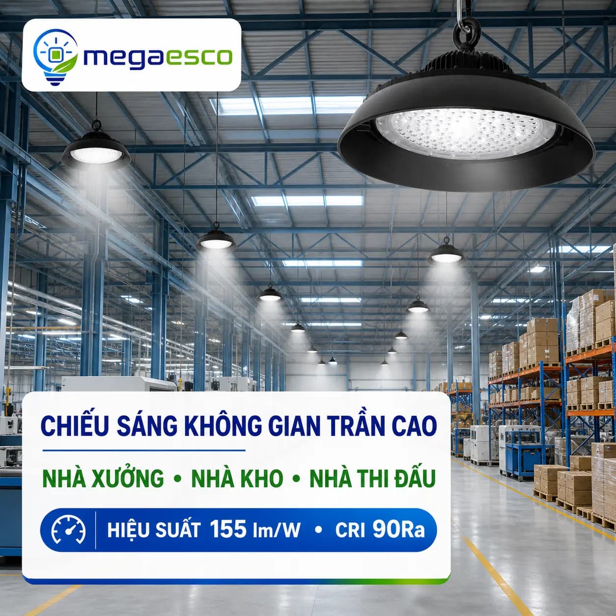 Đèn LED UFO Nhà Xưởng 100W – Hiệu Suất 155Lm/W, Độ Sáng Tương Đương Đèn Thông Thường 200W