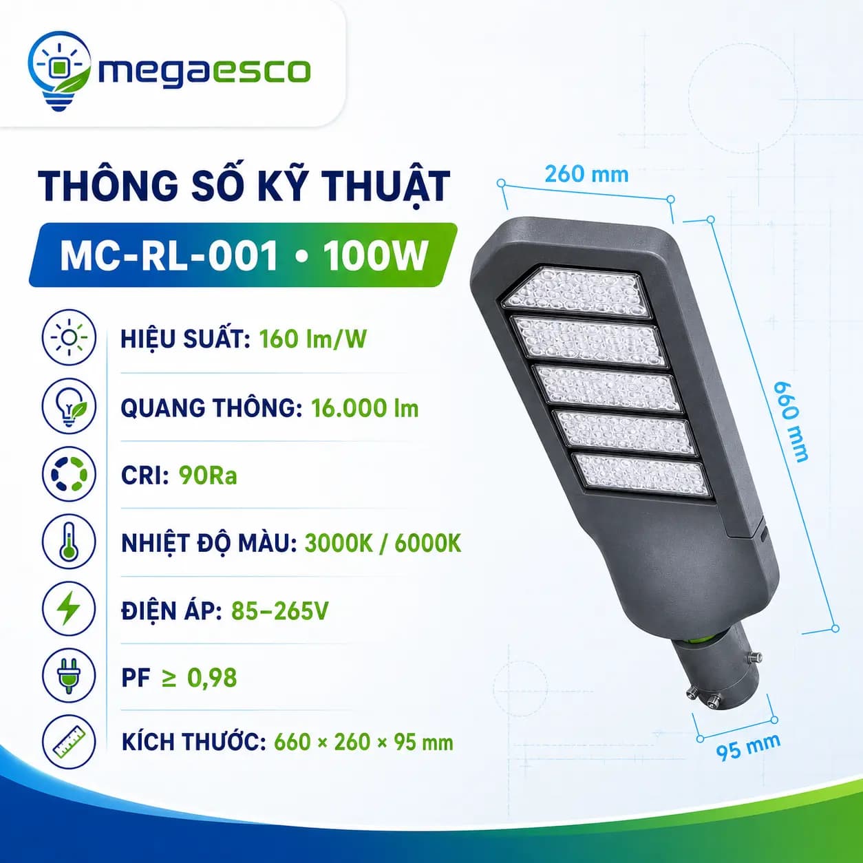 LED Đường Phố Mega Esco MC-RL-001 100W