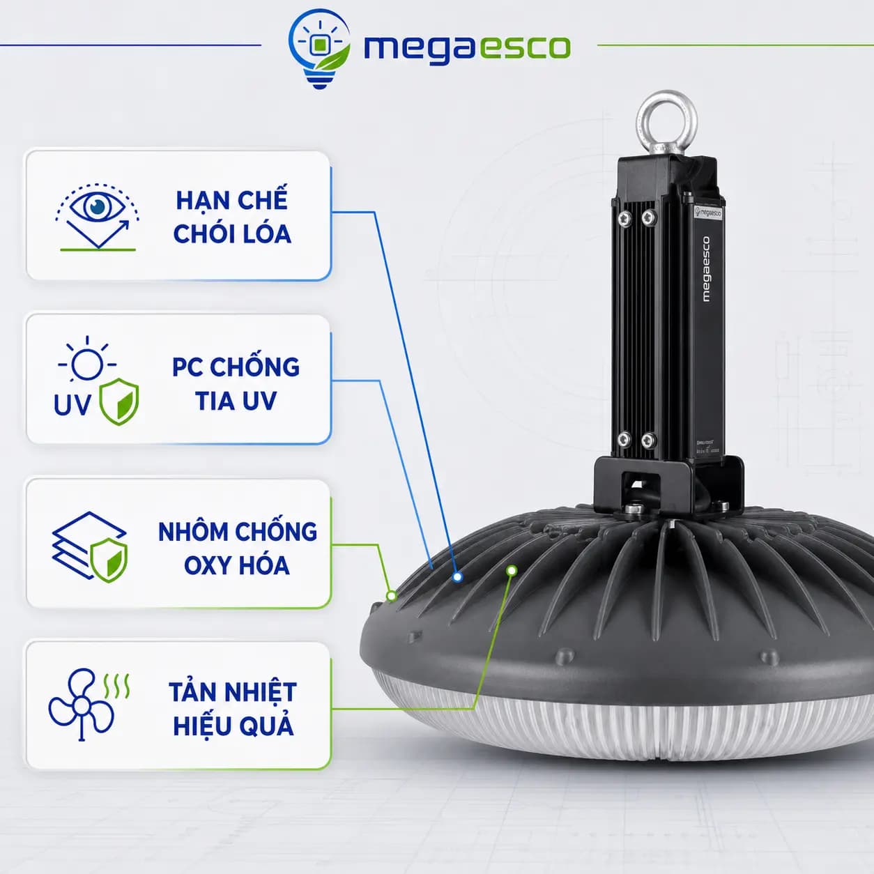 Đèn LED Highbay Chống Chói công suất 100W ( Độ sáng tương đương 200W ) công nghệ mới tiết kiệm điện năng