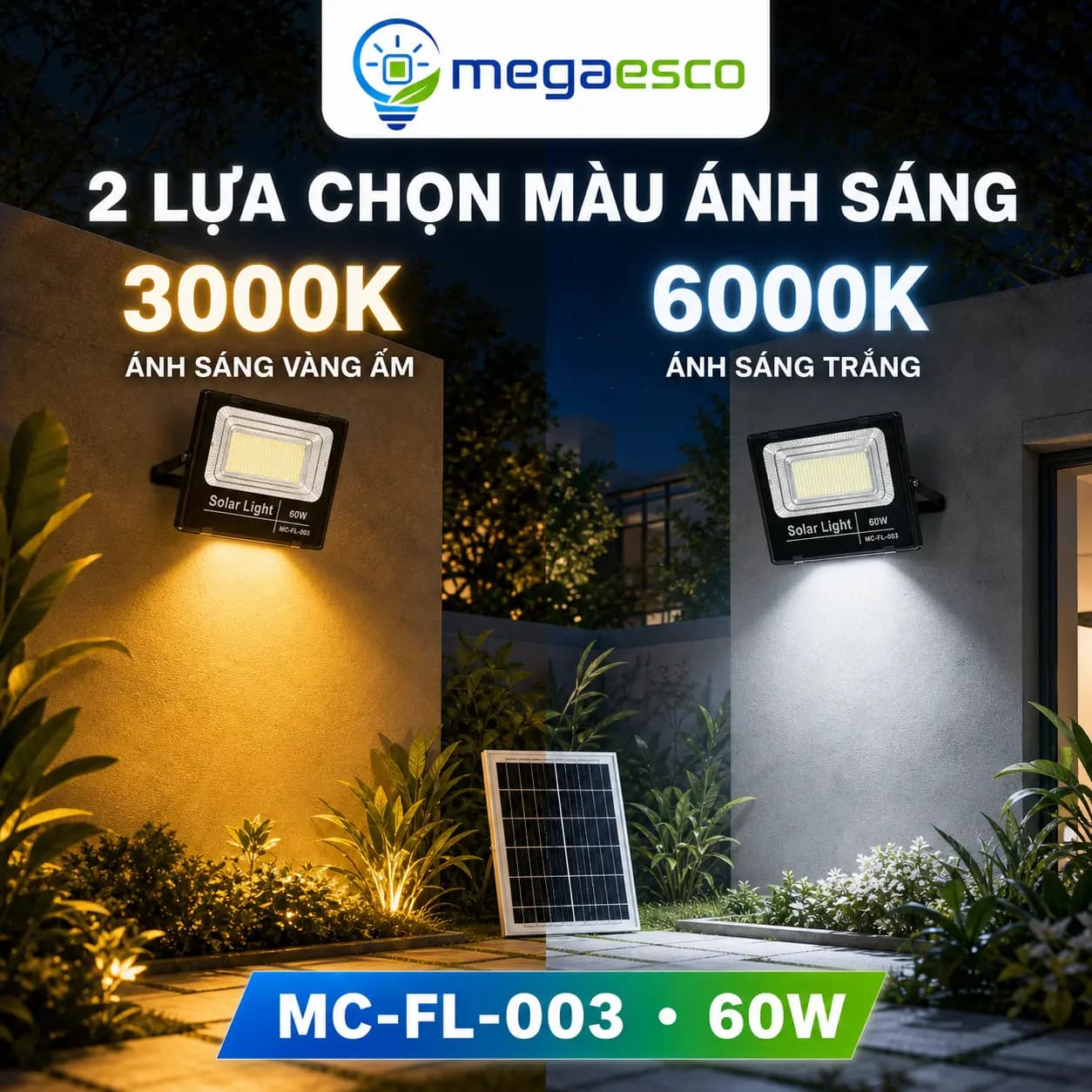 Đèn pha LED Mega Esco MC-FL-003 60W năng lượng mặt trời