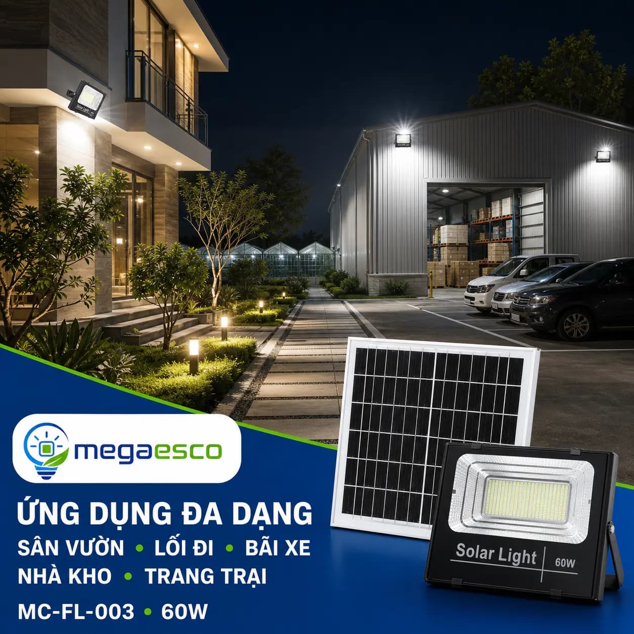 Đèn pha LED Mega Esco MC-FL-003 60W năng lượng mặt trời