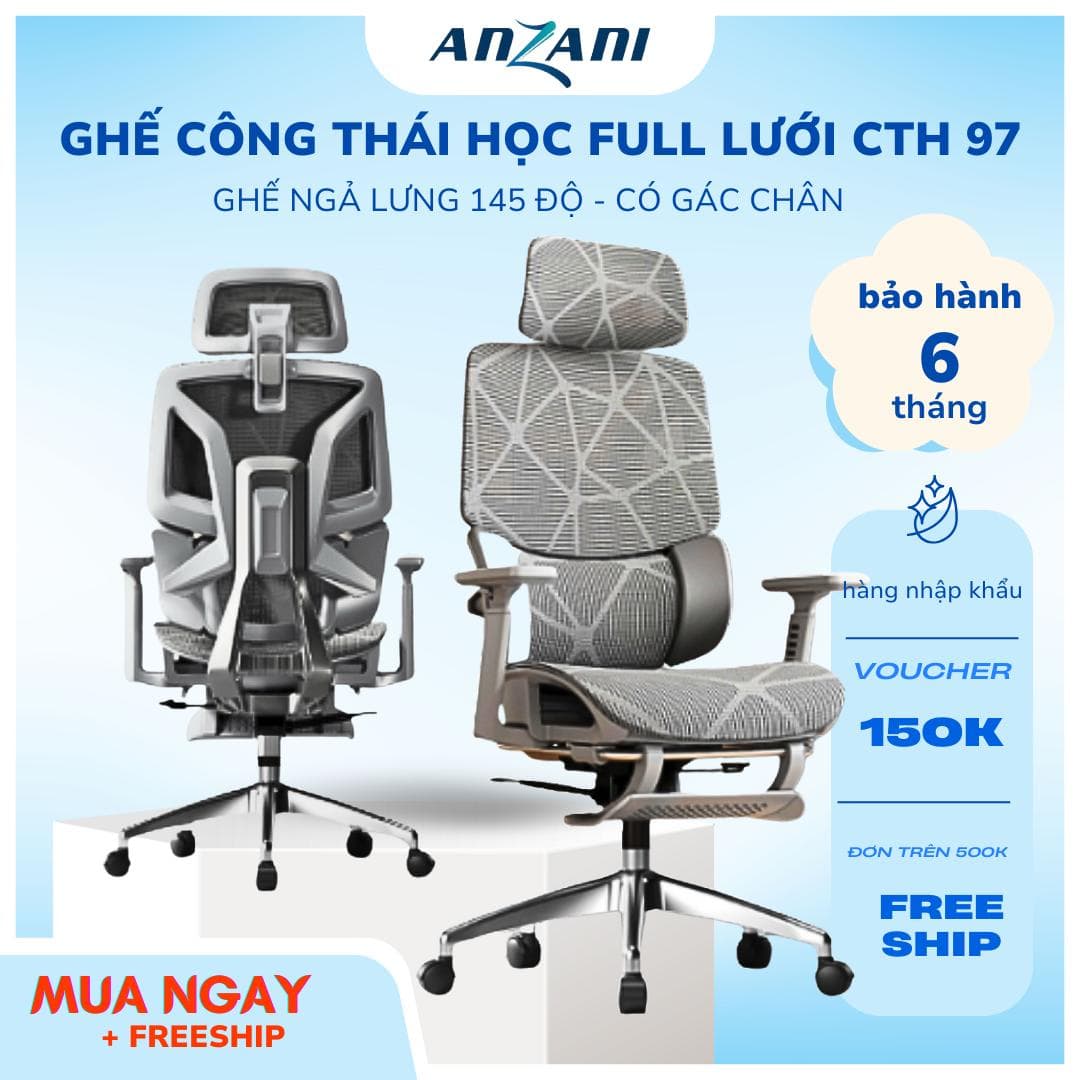 {CTH 97} Ghế tựa lưng công thái học CTH 97 nhà Anzani Ghế Xoay Công Thái Học, Lưng Hợp Kim Nhôm, Tựa lưng 6D