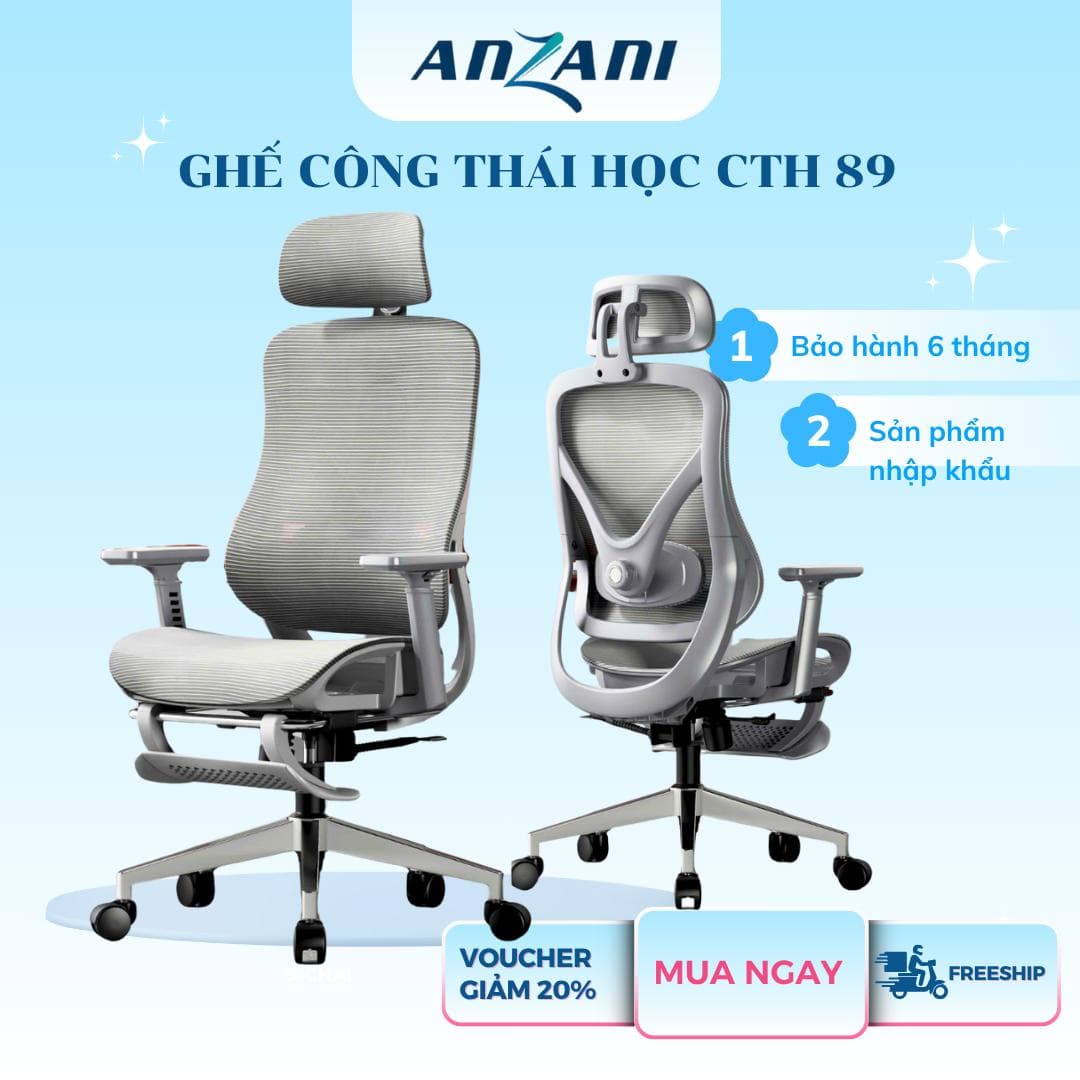 {CTH 89} Ghế tựa lưng công thái học full lưới có ngả lưng, gác chân CTH 89 nhà Anzani tiện lợi giá tốt chính hãng Anzani