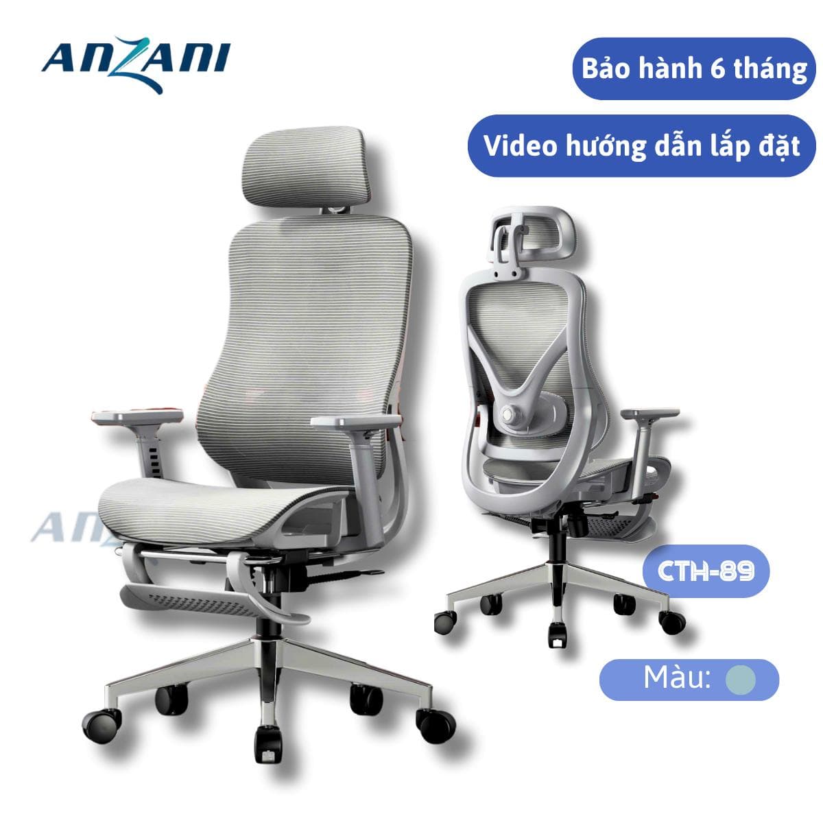 {CTH 89} Ghế tựa lưng công thái học full lưới có ngả lưng, gác chân CTH 89 nhà Anzani tiện lợi giá tốt chính hãng Anzani