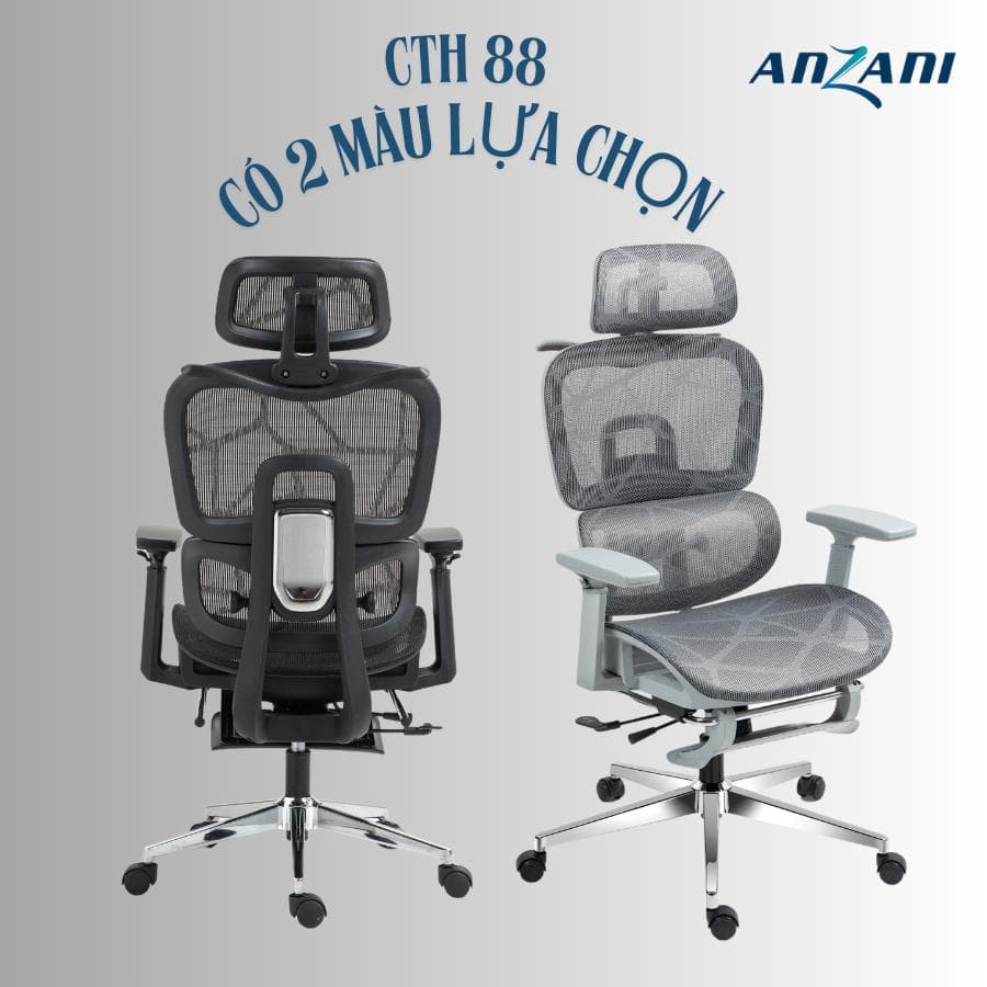 {ANZANI CTH 88 - CTH 99} Ghế công thái học full lưới CTH 88 VÀ CTH 99 ANZANI Tựa Lưng Thay Đổi Linh Hoạt, Thiết Kế Bảo Vệ Cột Sống Ngả Lưng 135 Độ