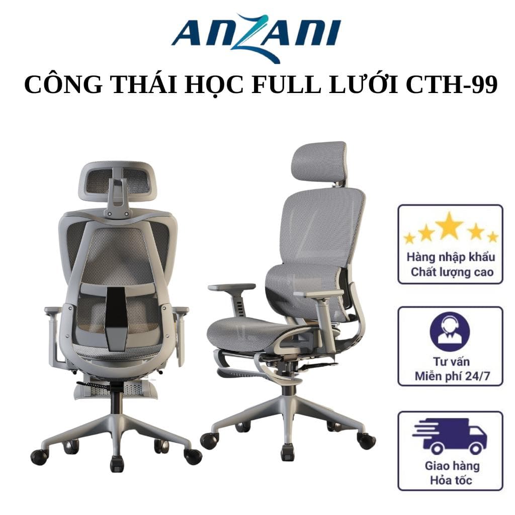 Ghế công thái học Anzani - ghế tựa lưng chỉnh dáng ngồi công thái học full lưới CTH 99 Anzani, ghế công thái học chỉnh dáng CTH 27, 2 mẫu ghế quốc dân ngả thành giường giá tốt nhà Anzani, ngồi thích giá rẻ nhựa bền ghế  công