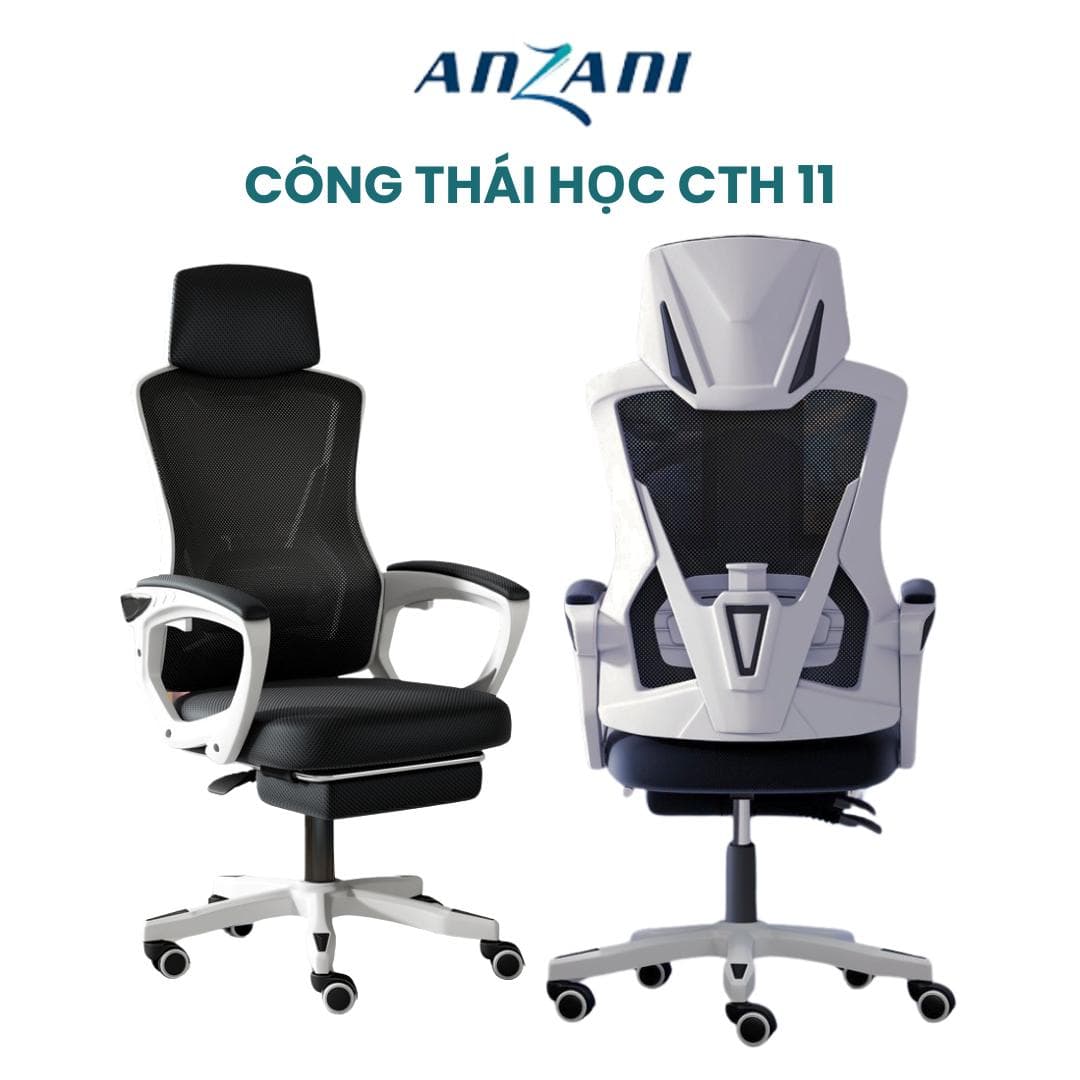 {CTH 11}Anzani Ghế Công Thái Học CTH 11, Ghế Gaming Có Ngả Lưng 135 Độ, Bảo Vệ Cổ, Chất Liệu ABS & Vải Lưới Thoáng Khí, kiểu dáng gaming hỗ trợ chỉnh dáng ngồi