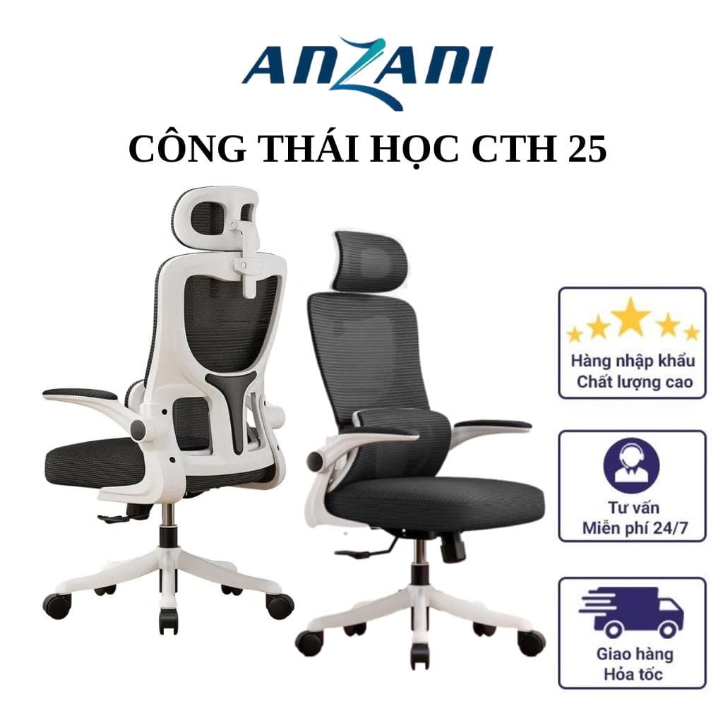 {CTH 25}_Ghế tựa lưng CTH 25 nhà ANZANI, ghế công thái học lưng kép giúp đỡ lưng cao cấp, lưng ghế thiết kế cố định không ngả nhựa bền ghế  công
