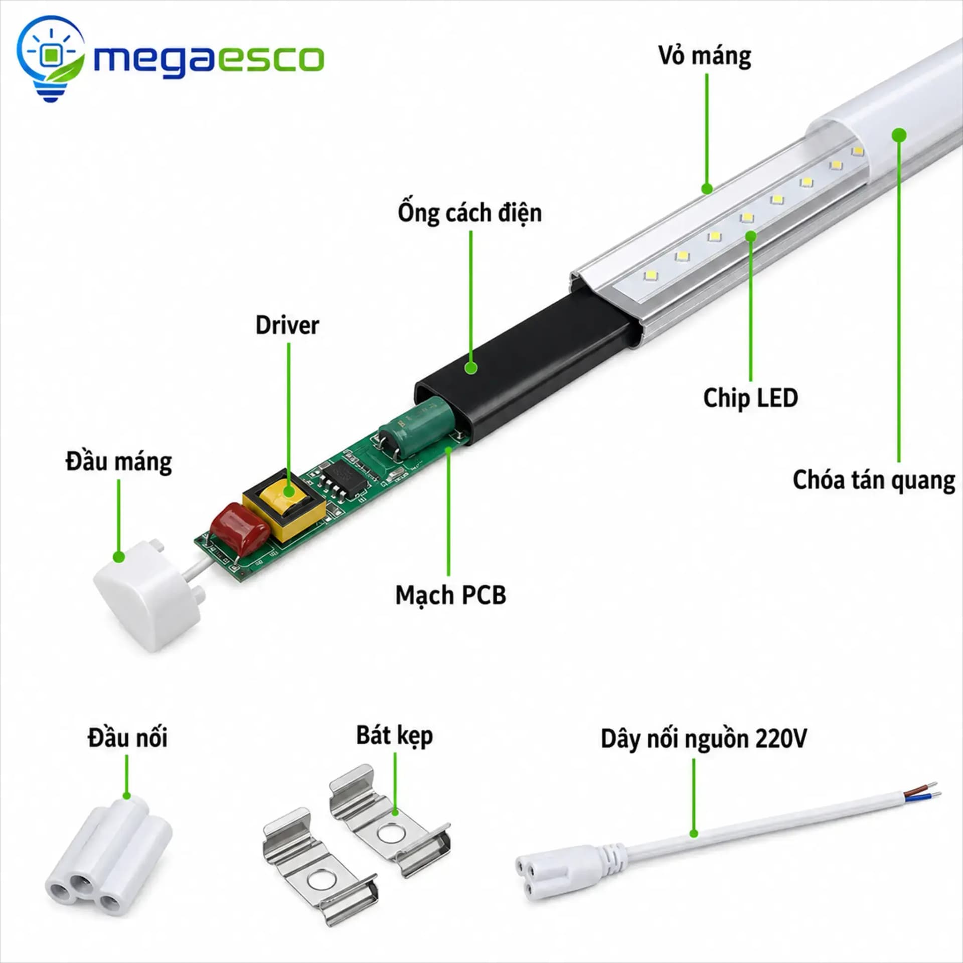 Đèn tuýp LED T8 7W 1m2 liền máng, công nghệ mới tiết kiệm điện năng
