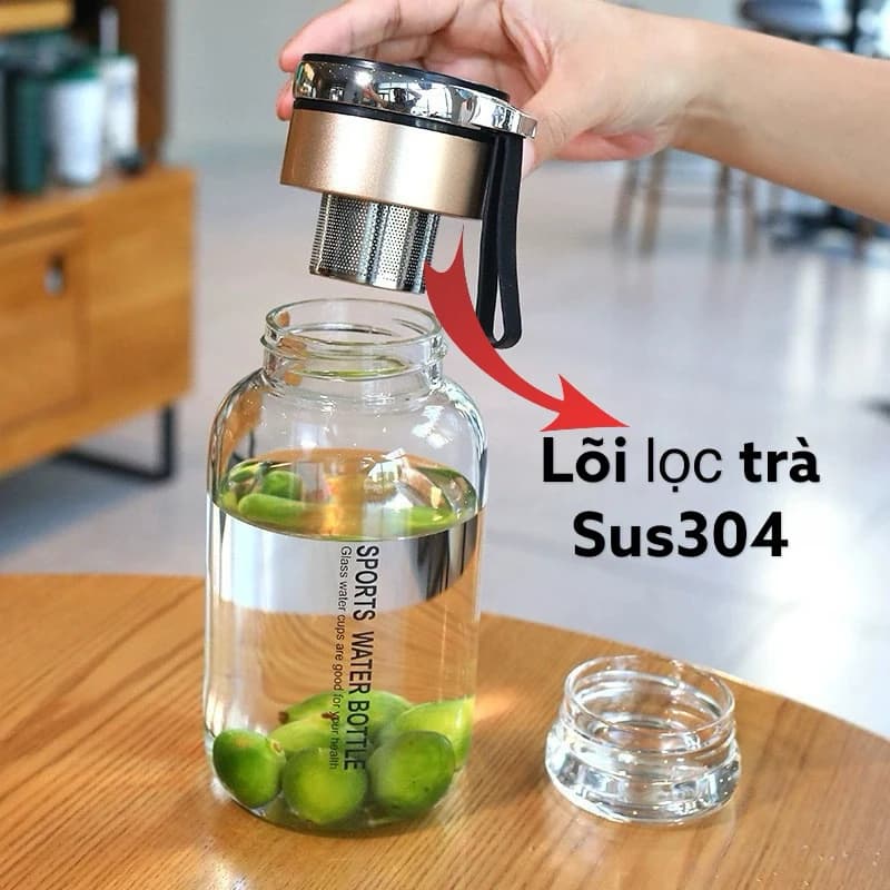 Bình đựng trà thuỷ tinh NIUMI có kèm nắp pha trà tiện lợi và lọc trà inox an toàn, độ bền dài lâu