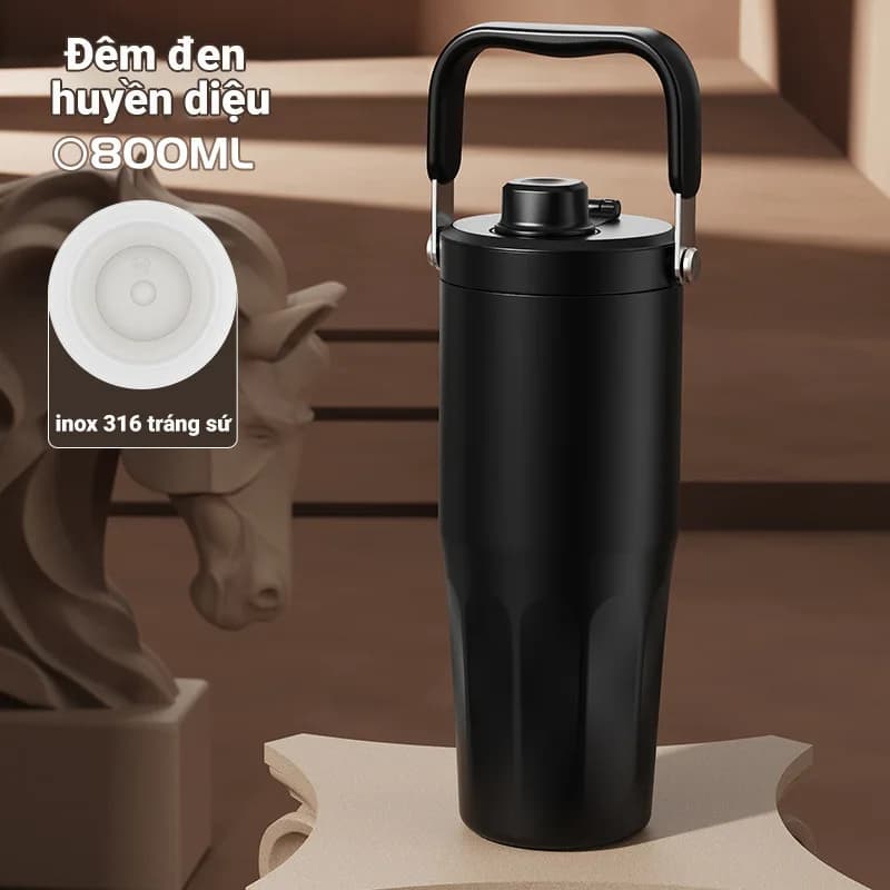 Ly giữ nhiệt tráng sứ BUBBLE NIUMI ống hút trân châu thuỷ tinh 2026