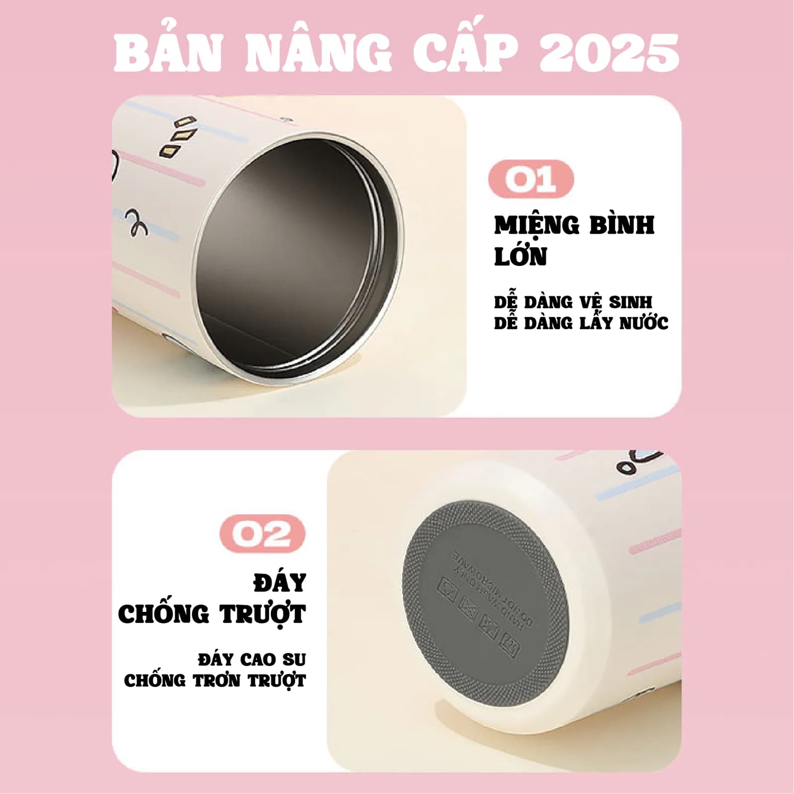 Ly giữ nhiệt Mochi NIUMI dung tích 900ml inox 316 dễ thương, màu sắc tươi sáng