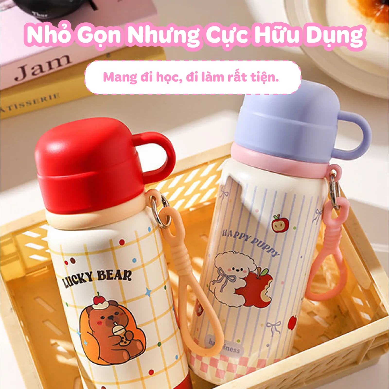 Bình nước KAKU NIUMI 450ml xinh xắn 3 cách uống, giữ nhiệt tốt, nhỏ gọn mang đi mọi nơi