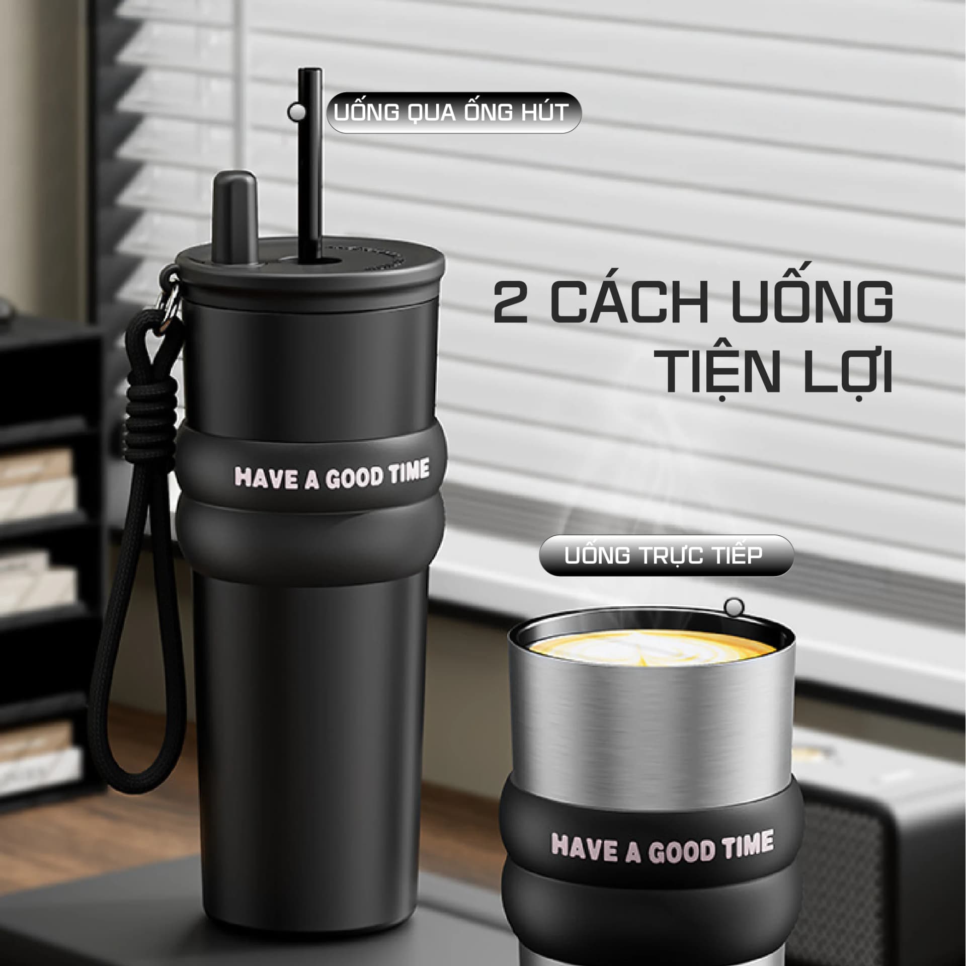 Ly giữ nhiệt Phúc Long NIUMI 710ml đơn giản, màu sắc basic, có ống hút, giữ nhiệt nóng và lạnh