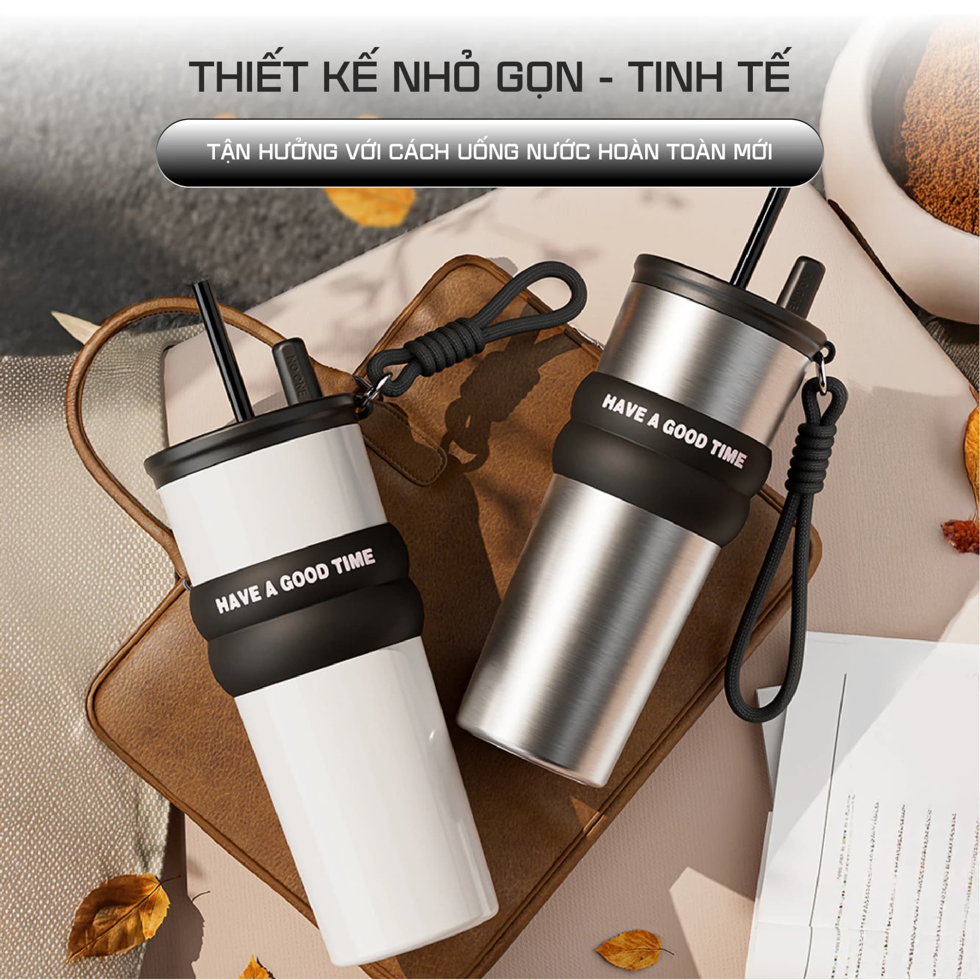 Ly giữ nhiệt Phúc Long NIUMI 710ml đơn giản, màu sắc basic, có ống hút, giữ nhiệt nóng và lạnh